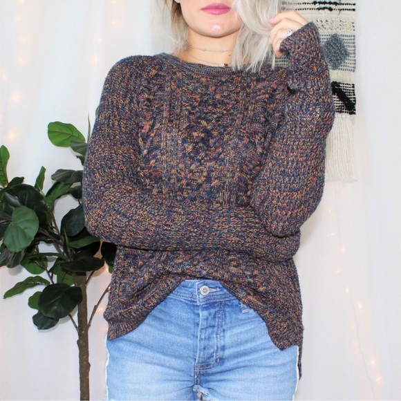 🌸 4/$20 Marled Multicolored cable knit sweater large - Picture 1 of 6